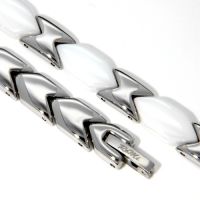 Armband Edelstahl Keramik weiß 19 cm