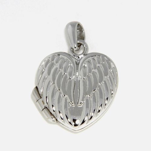 Anhänger Medaillon Silber 925 rhodiniert Flügel in Herzform