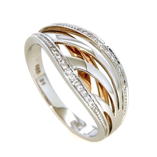 Ring Gold 585 Brillant 0,09 ct.WSI bicolor Weite 56