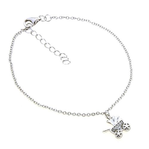 Armband Silber 925 rhodiniert 17+3 cm Kinderwagen Zirkonia