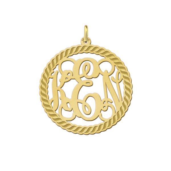 Names4ever Anhänger Gold 585 rund Monogramm mit Verzierung 33 mm