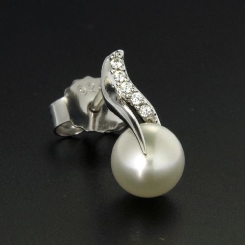 Ohrstecker Silber 925 rhodiniert Süßwasserperle Zirkonia