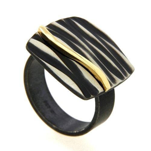 Ring Silber 925 oxidiert und vergoldet Weite 54