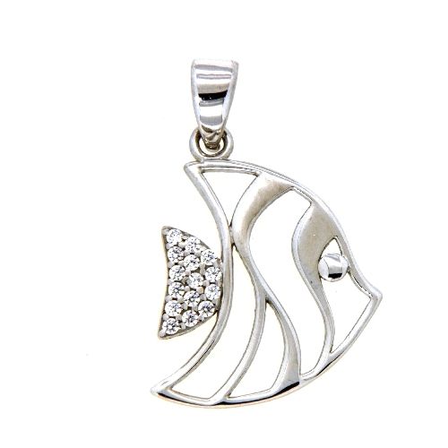 Anhänger Silber 925 rhodiniert Fisch Zirkonia