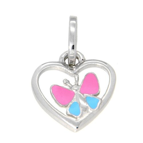 Anhänger Silber 925 Schmetterling blau/pink im Herz
