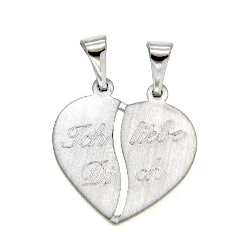 Partneranhänger Silber 925 rhodiniert Herz mit Gravur Ich liebe Dich