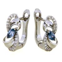 Scharniercreolen Silber 925 rhodiniert Zirkonia und synthetischer hellblauer Spinell