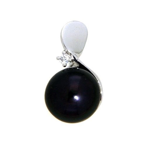 Anhänger Silber 925 rhodiniert schwarze Süßwasserperle Zirkonia