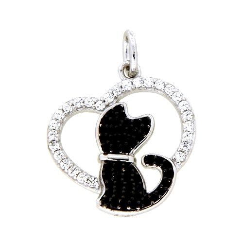 Anhänger Silber 925 rhodiniert Zirkonia und Zirkonia schwarz Katze