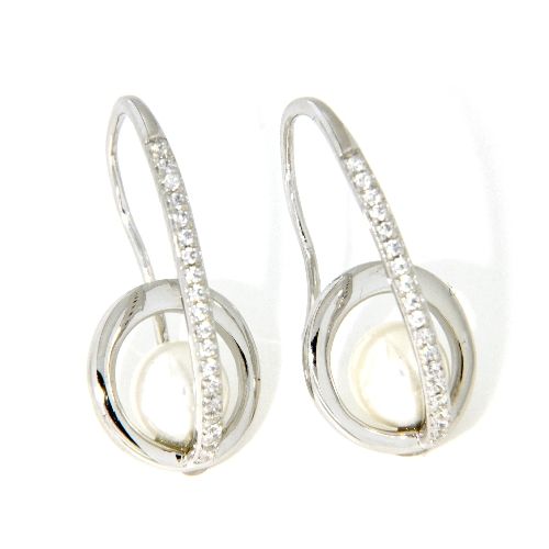 Ohrpendel Silber 925 rhodiniert Süßwasserperle Zirkonia