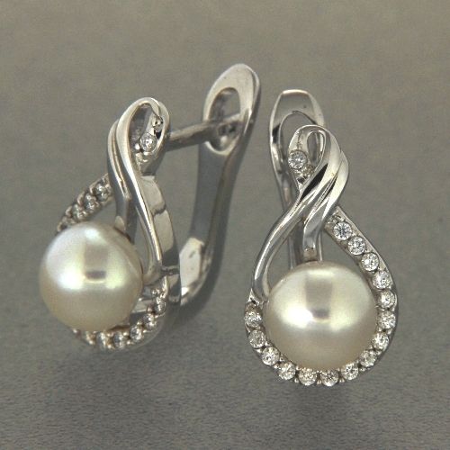 Scharniercreolen Silber 925 rhodiniert Süßwasserperle Zirkonia