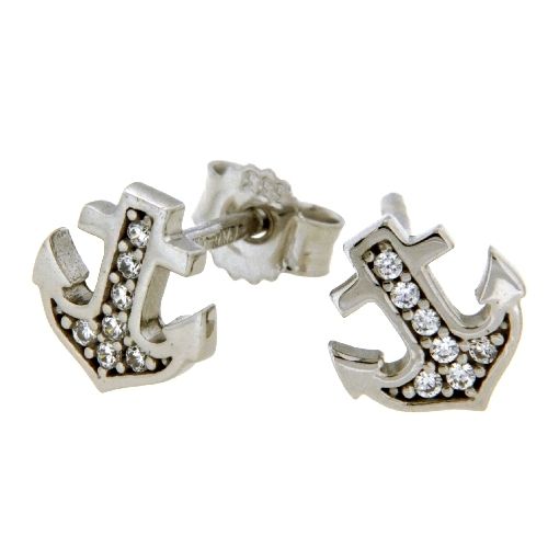Ohrstecker Weißgold 333 Zirkonia Anker