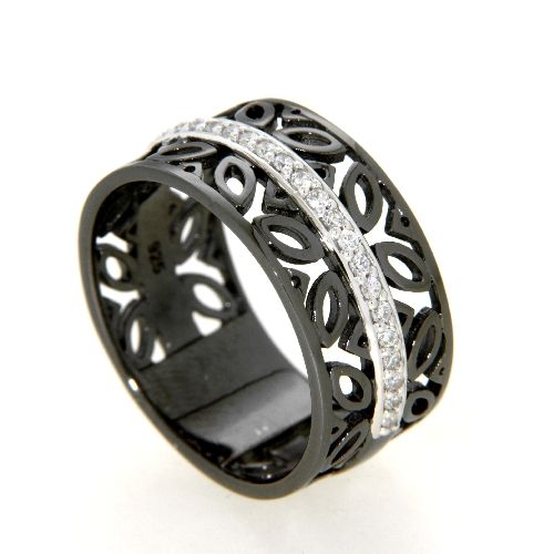 Ring Silber 925 rhodiniert und schwarzrhodiniert Weite 60