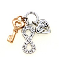 Herzanhänger Silber 925 rhodiniert & rosé vergoldet Schlüssel+Herz+unendlich
