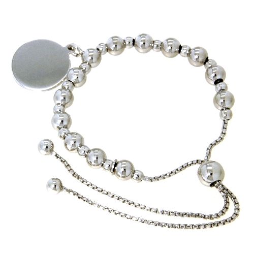 Armband Silber 925 rhodiniert 25 cm verstellbar mit Gravurplatte