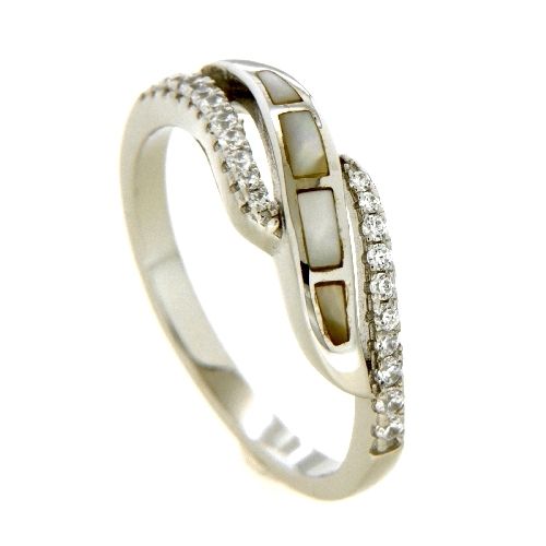 Ring Silber 925 rhodiniert Zirkonia Perlmutt Weite 54