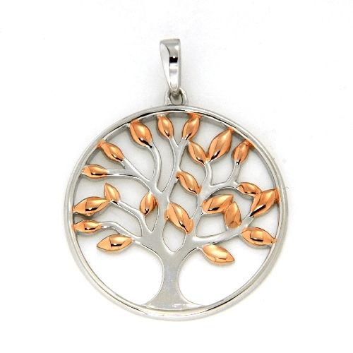 Anhänger Silber 925 rhodiniert und rosé vergoldet Lebensbaum