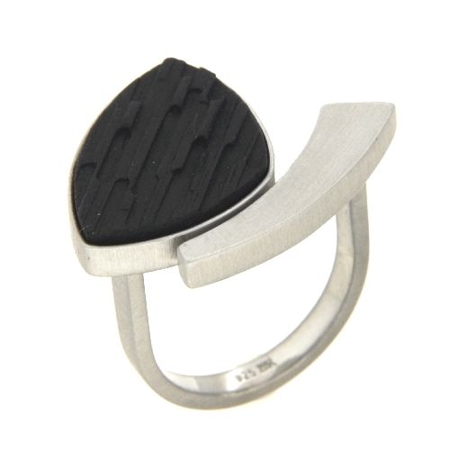 Ring Silber 925 rhodiniert Ebenholz Weite 54