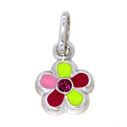 Anhänger Silber 925 rhodiniert Blume grün, rosa, pink