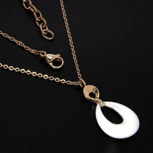 Kette Edelstahl IP rosé mit weißem Keramikanhänger 45 cm + 5 cm