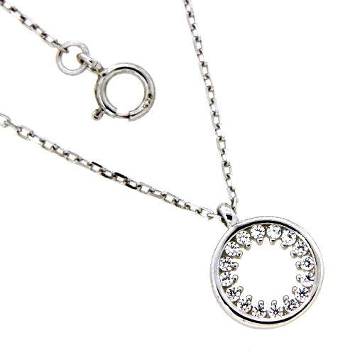 Kette Anhänger Silber 925 rhodiniert 42 cm+3 cm Zirkonia