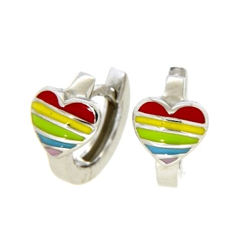 Scharniercreolen Silber 925 rhodiniert buntes Herz