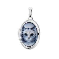 Names4ever Ovales Medaillon Silber 925 mit blauem Cameo Katze