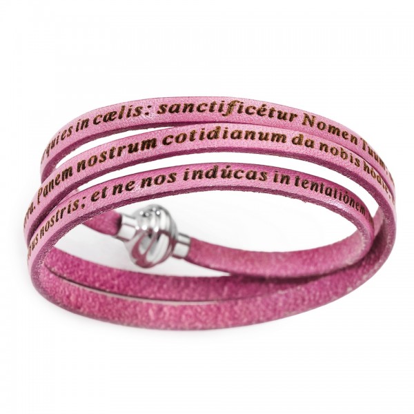 AMEN Armband 60 cm Leder rosa VATER UNSER Latein PNLA18-60