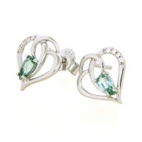 Ohrstecker Silber 925 rhodiniert Herz Zirkonia und Zirkonia-grün