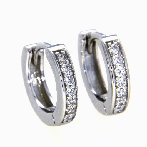 Scharniercreolen Silber 925 rhodiniert Zirkonia 2,9 mm x 13,5 mm
