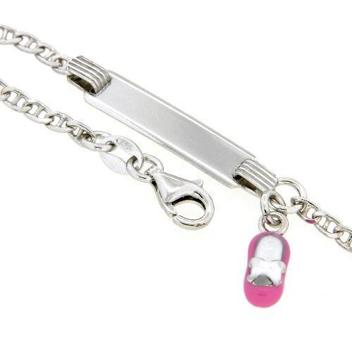Identitäts-Armband Silber 925 14-12 cm rhodiniert Schuh rosa Karabinerverschluss