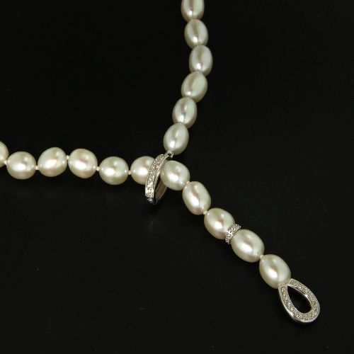 Süßwasser-Perlencollier Silber 925 rhodiniert (7mm-7,5mm) 55 cm