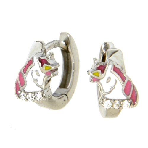 Scharniercreolen Silber 925 rhodiniert Einhorn Zirkonia