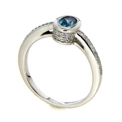 Ring Silber 925 rhodiniert Zirkonia weiß und hellblau Weite 54