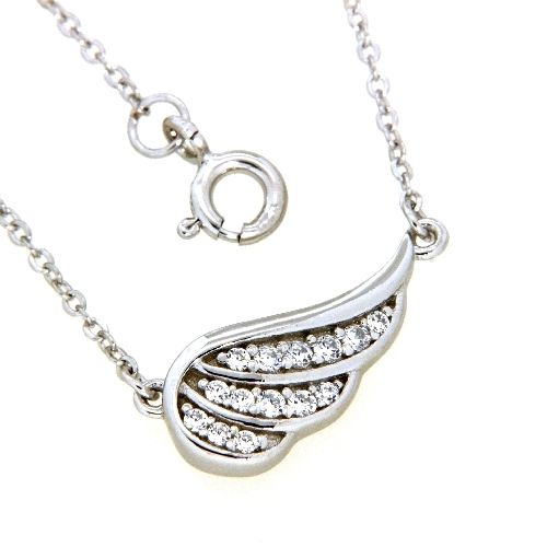 Collier Silber 925 rhodiniert 42+3 cm Zirkonia Engelsflügel