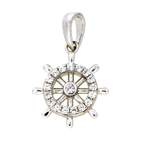 Anhänger Silber 925 rhodiniert Zirkonia Steuerrad