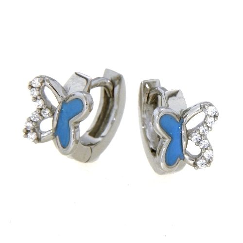 Scharniercreolen Silber 925 rhodiniert Schmetterling blau lackiert Zirkonia