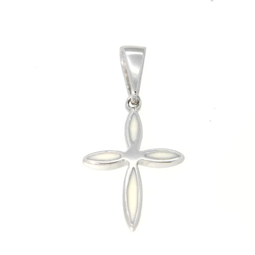 Kreuzanhänger Silber 925 rhodiniert Lack weiß
