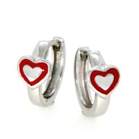 Scharniercreolen Silber 925 rhodiniert Herz rot