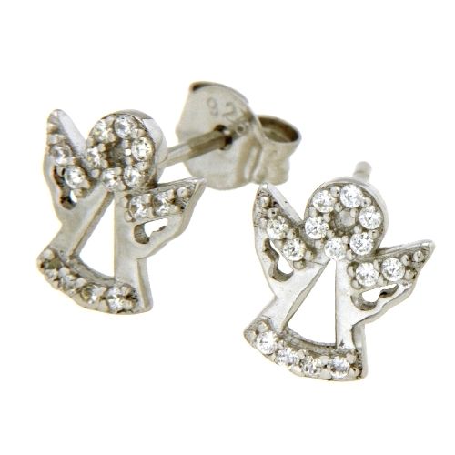 Ohrstecker Silber 925 rhodiniert Engel Zirkonia