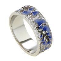 Ring Silber 925 rhodiniert Weite 60 Emaille Zirkonia 