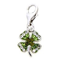 Charm Silber 925 Kleeblatt Glassteine weiß und grün