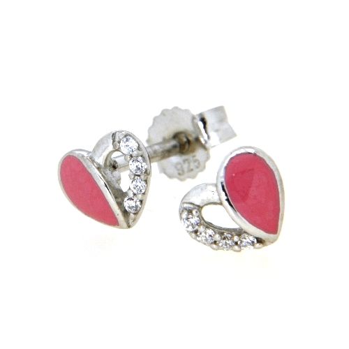 Ohrstecker Silber 925 rhodiniert Herz rosa lackiert