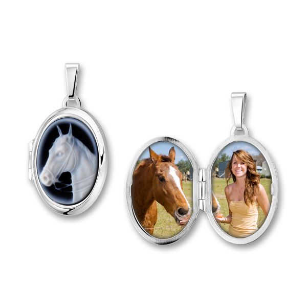 Names4ever Ovales Medaillon Silber 925 mit blauem Cameo Pferd