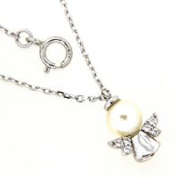 Kette Anhänger 925 rhodiniert 42 cm+3 cm Engel Süßwasserperle Zirkonia
