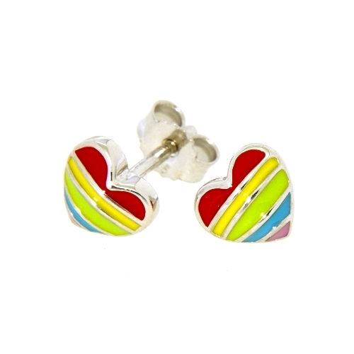 Ohrstecker Silber 925 rhodiniert Herz bunt lackiert