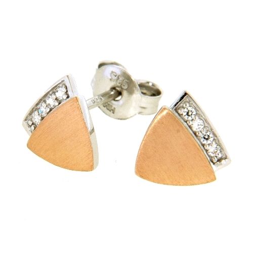 Ohrstecker Silber 925 rhodiniert und rosé vergoldet Zirkonia