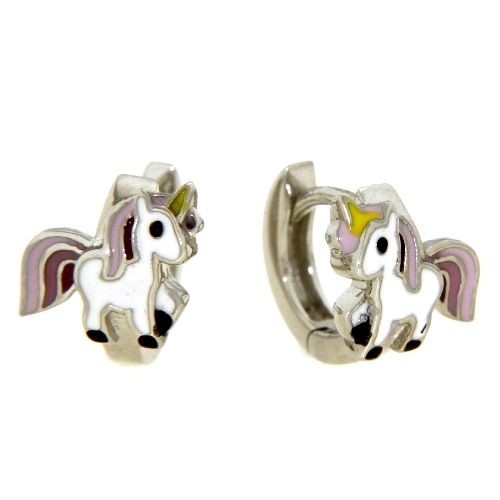 Scharniercreolen Silber 925 rhodiniert Einhorn