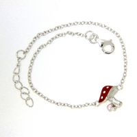 Armband Silber 925 rhodiniert 14+2 cm Fliegenpilz Zirkonia Emaille rot, rosa, weiß