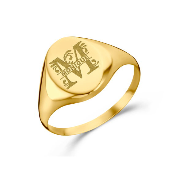 Names4ever Siegelring Gold 585 Damen oval mit Initial und Name GZR2029